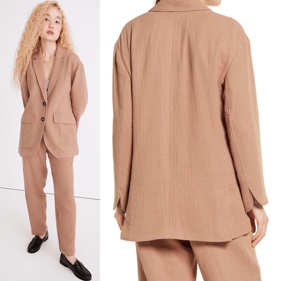 NWT MADEWELL Cotton/Linen Relaxed Fit Slouchy Textured Casual Boyfriend Blazer M - Picture 4 of 9